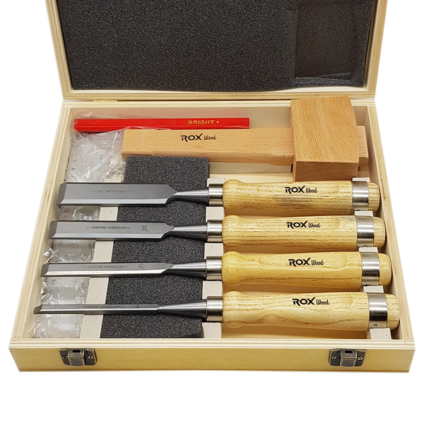 ROX Wood 8-Pieces Woodworking Carving Tool Chisel Set With Red Beech W -  Hard To Get Items